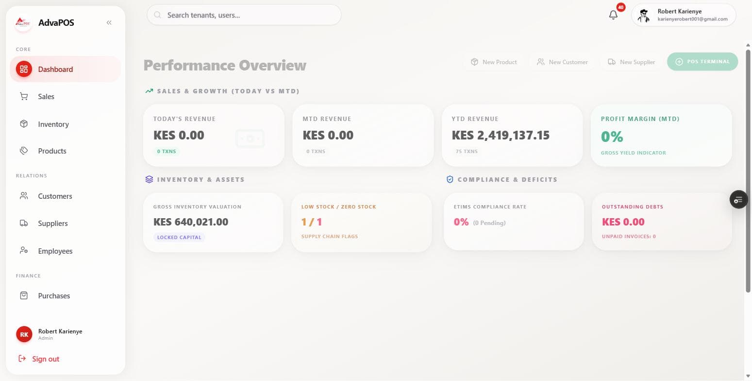 AdvaPOS dashboard, cloud POS for Kenyan retail